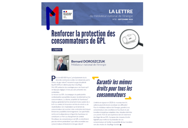Bannière de la Lettre n°55 du médiateur national de l'énergie